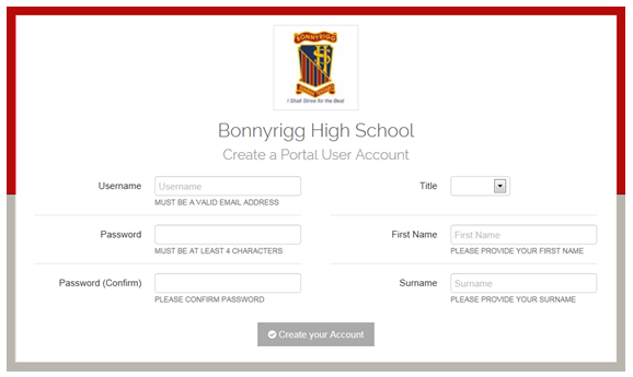 log in page for Parent Portal