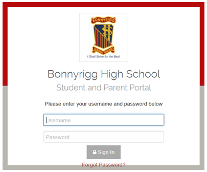 log in page for existing Parent Portal users
